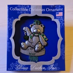 Gloria Duchin New Silver Christmas Ornament Teddy Bear And Birth Stone